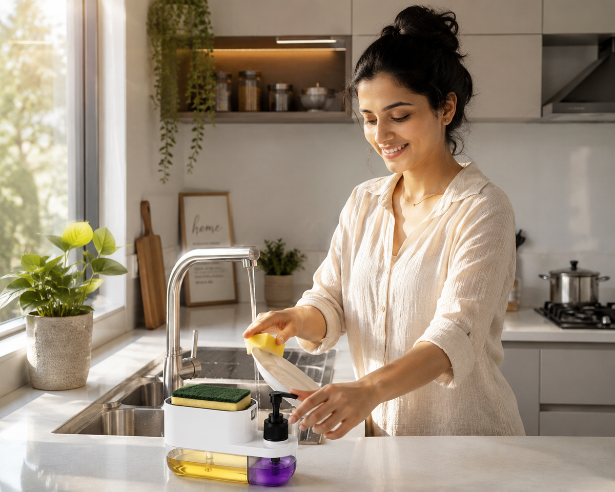 Houseish™ 3-in-1 Kitchen Sink Organizer | Soap Dispenser, Handwash & Sponge Holder