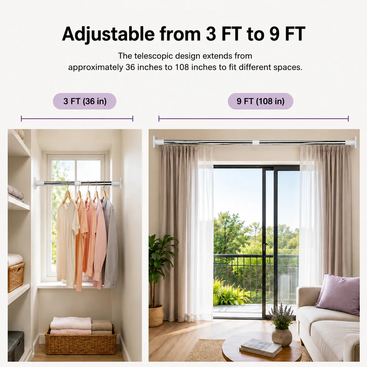 Houseish™ Drill-Free Multifunctional Adjustable Rod. No Drilling. No Wall Damage. Instant Privacy & Space.