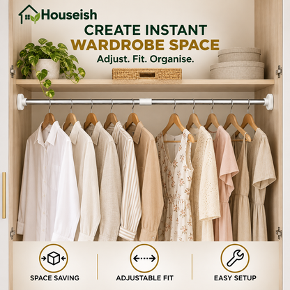 Houseish™ Drill-Free Multifunctional Adjustable Rod. No Drilling. No Wall Damage. Instant Privacy & Space.