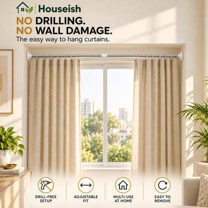 Houseish™ Drill-Free Multifunctional Adjustable Rod. No Drilling. No Wall Damage. Instant Privacy & Space.